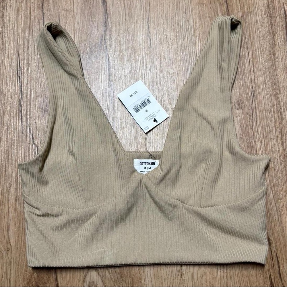 Cotton On Tan Ribbed V-Neck Top